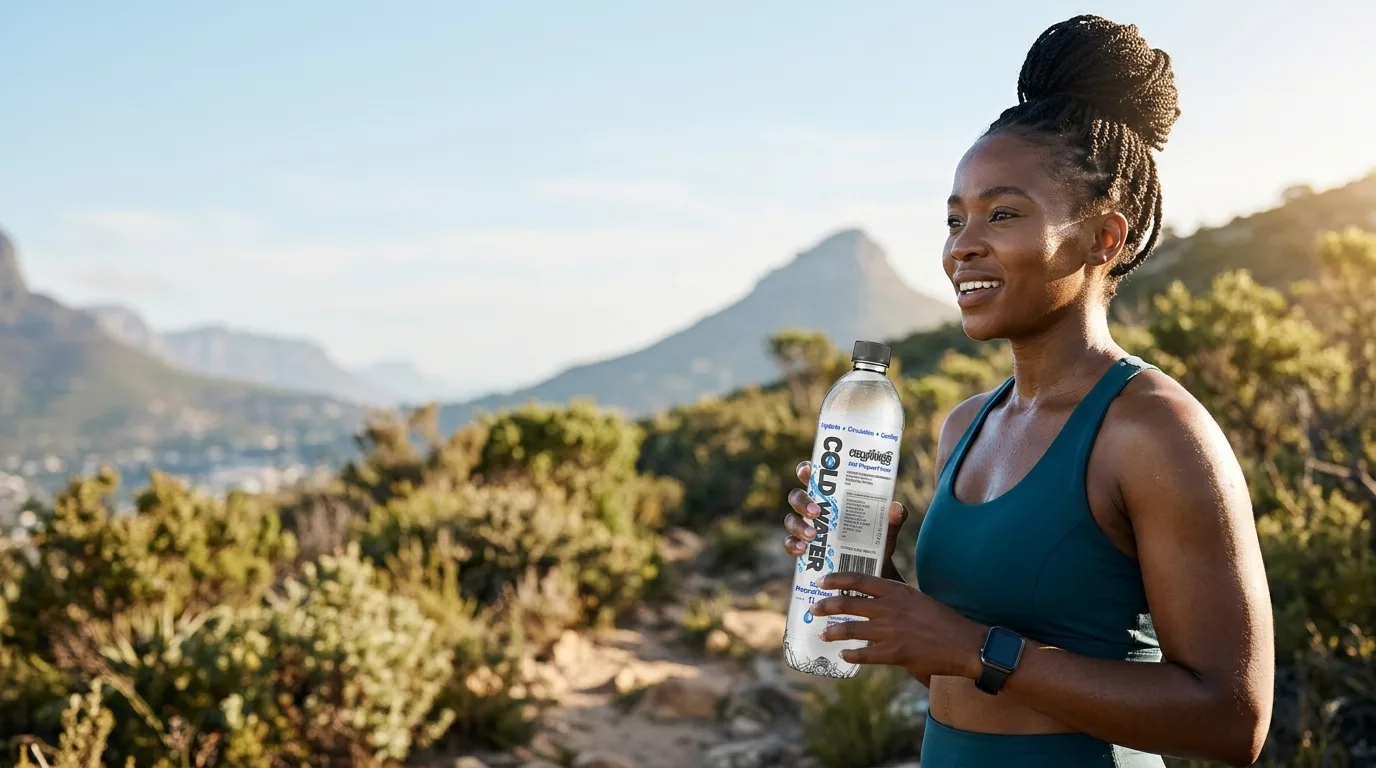 A woman enjoying a ColdWater SA bottle outdoors